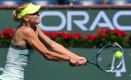 Maria Sharapova hits a backhand return at the BNP Paribas Open in Indian Wells on March 12, 2013